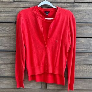 Ann Taylor Factory Red Cardigan and Top Set